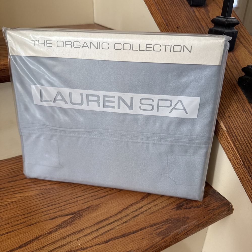 Lauren Spa Ralph Lauren Organic Collection Queen Flat Sheet Blue Print 400Ct